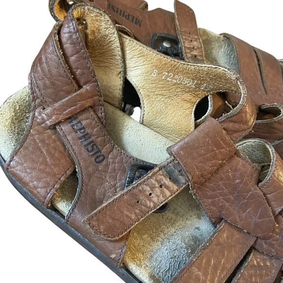 Mephisto Fisherman Sandals Mens Size 8 EUR 42 Brown Leather Footbed Slip On - Picture 3 of 8